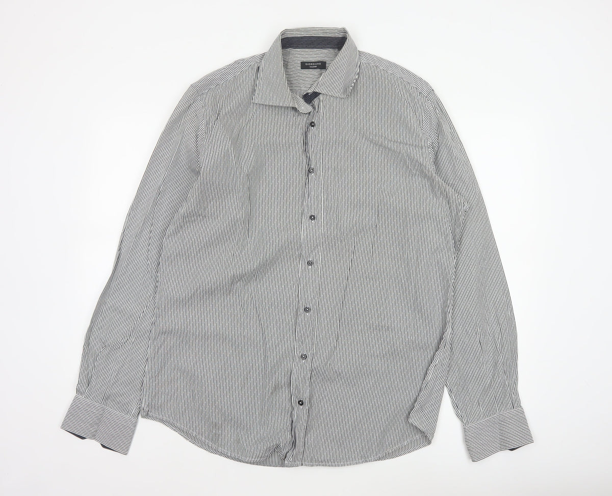 Back view of Giordano Men’s Grey Striped XL 44 Slim Tailored Long Sleeve Shirt