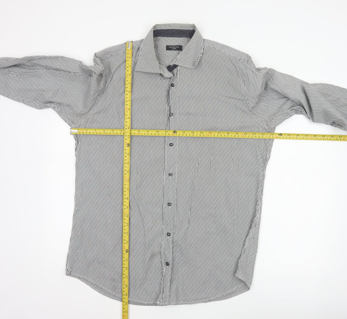 Close-up detail of Giordano Men’s Grey Striped XL 44 Slim Tailored Long Sleeve Shirt