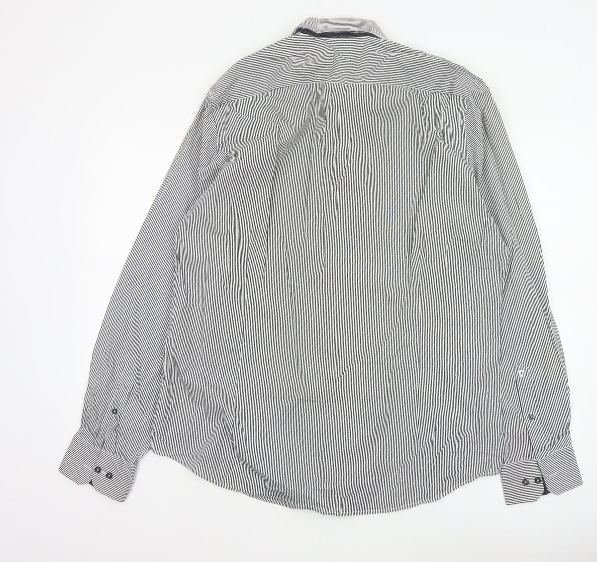 Brand and care label for Giordano Men’s Grey Striped XL 44 Slim Tailored Long Sleeve Shirt