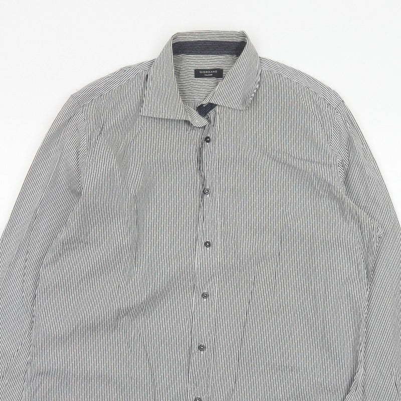 Additional view of Giordano Men’s Grey Striped XL 44 Slim Tailored Long Sleeve Shirt
