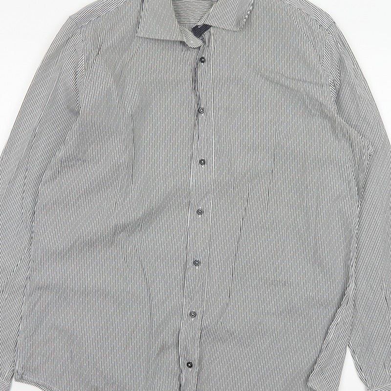 Additional view of Giordano Men’s Grey Striped XL 44 Slim Tailored Long Sleeve Shirt