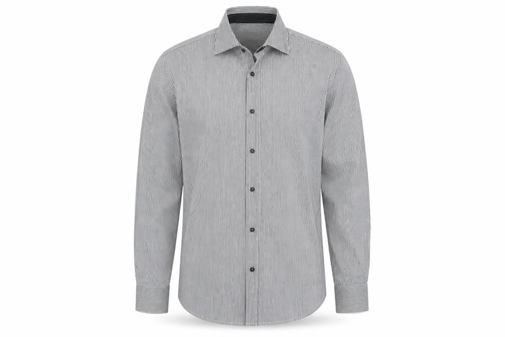 Front view of Giordano Men’s Grey Striped XL 44 Slim Tailored Long Sleeve Shirt