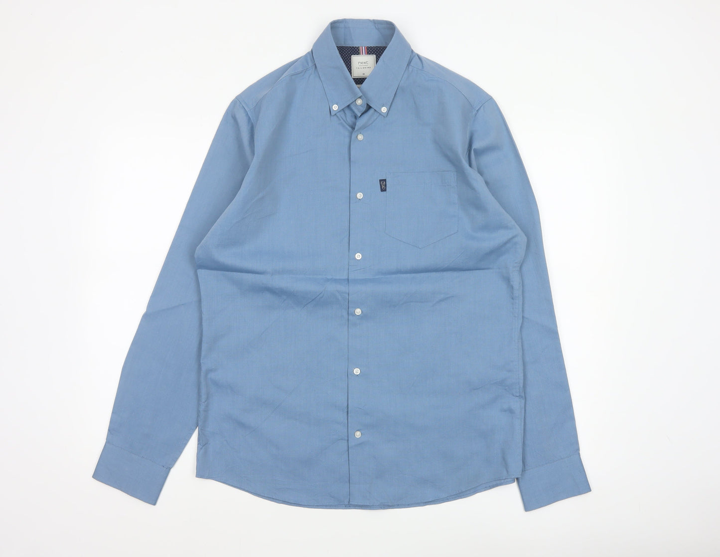 Next Men Blue M Slim Fit Cotton Blend Button-Down Long Sleeve Shirt