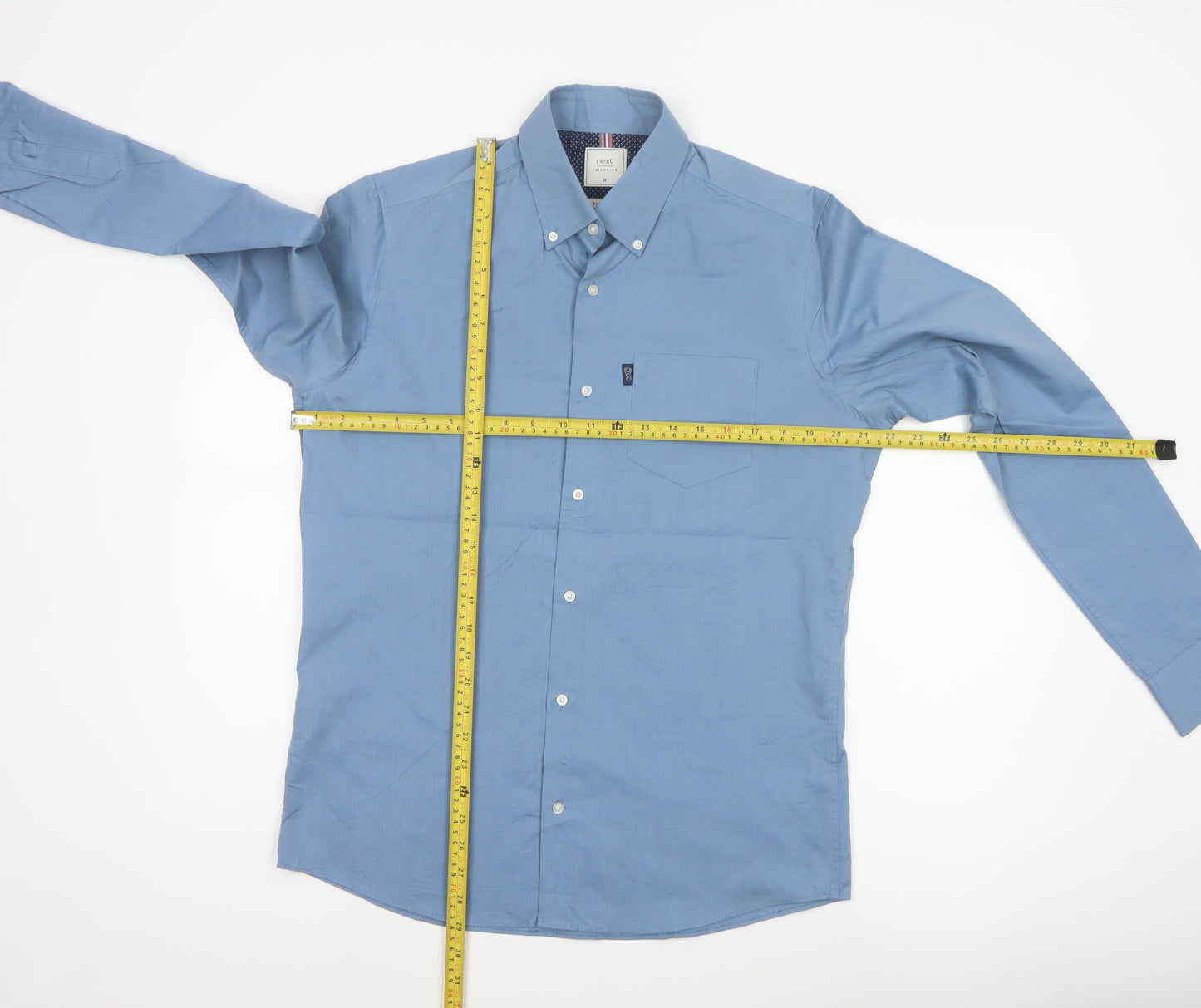 Next Men Blue M Slim Fit Cotton Blend Button-Down Long Sleeve Shirt