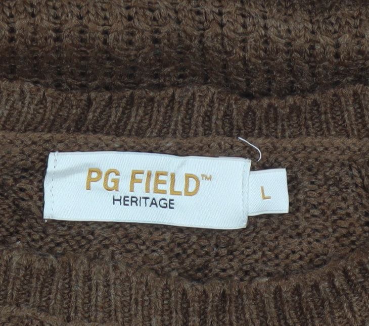 PG Field Heritage Men’s Brown L Cable Knit Crew Neck Pullover Jumper