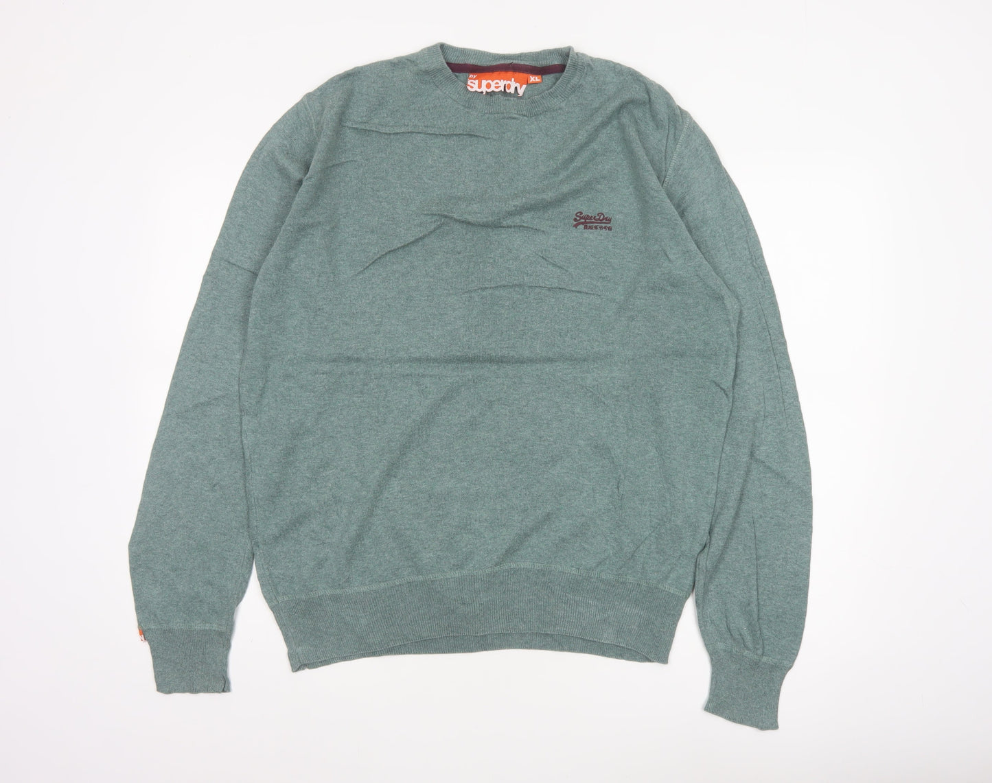 Superdry Men's Green XL Crew Neck Cotton Knit Pullover Jumper Logo