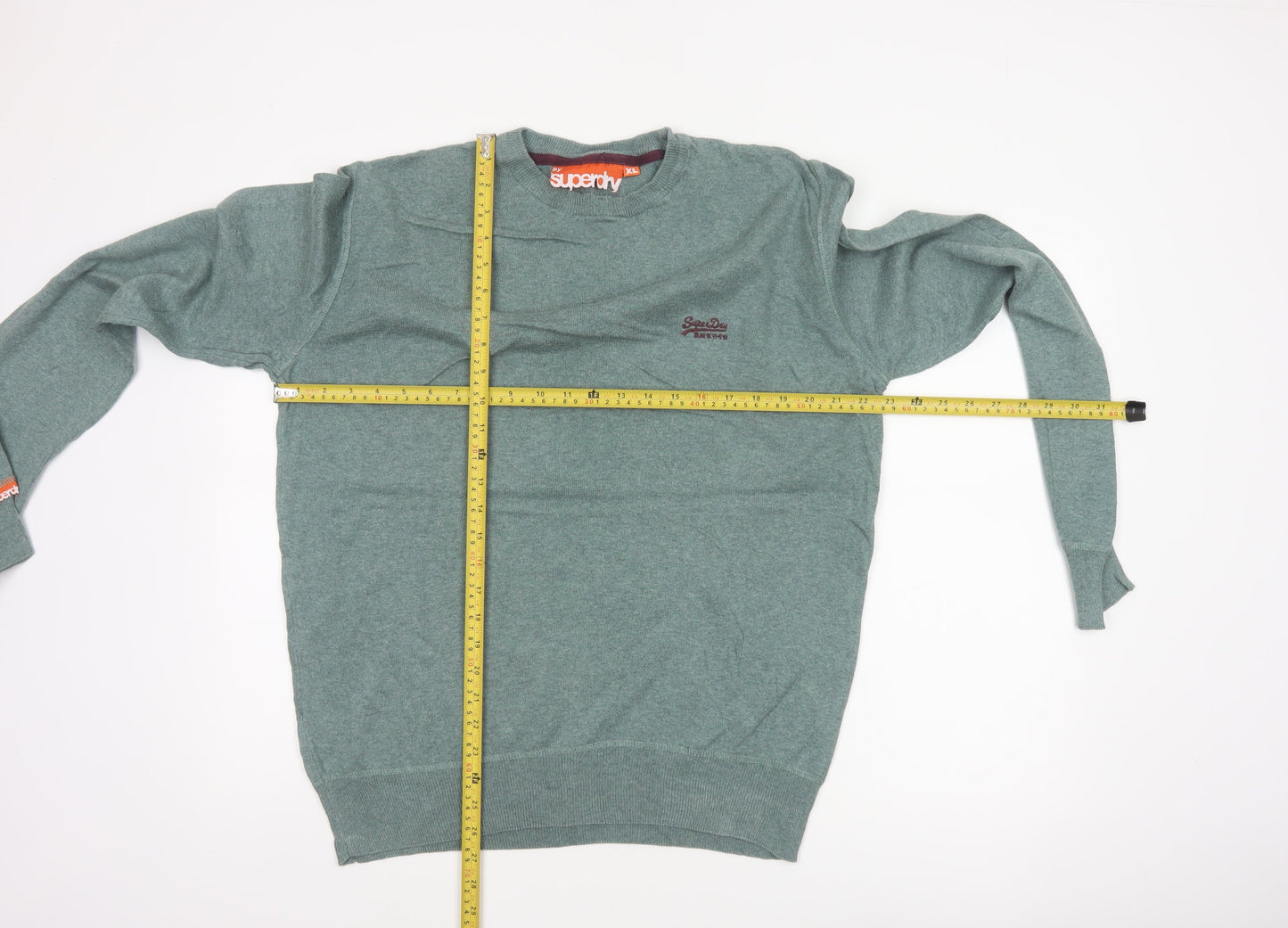 Superdry Men's Green XL Crew Neck Cotton Knit Pullover Jumper Logo