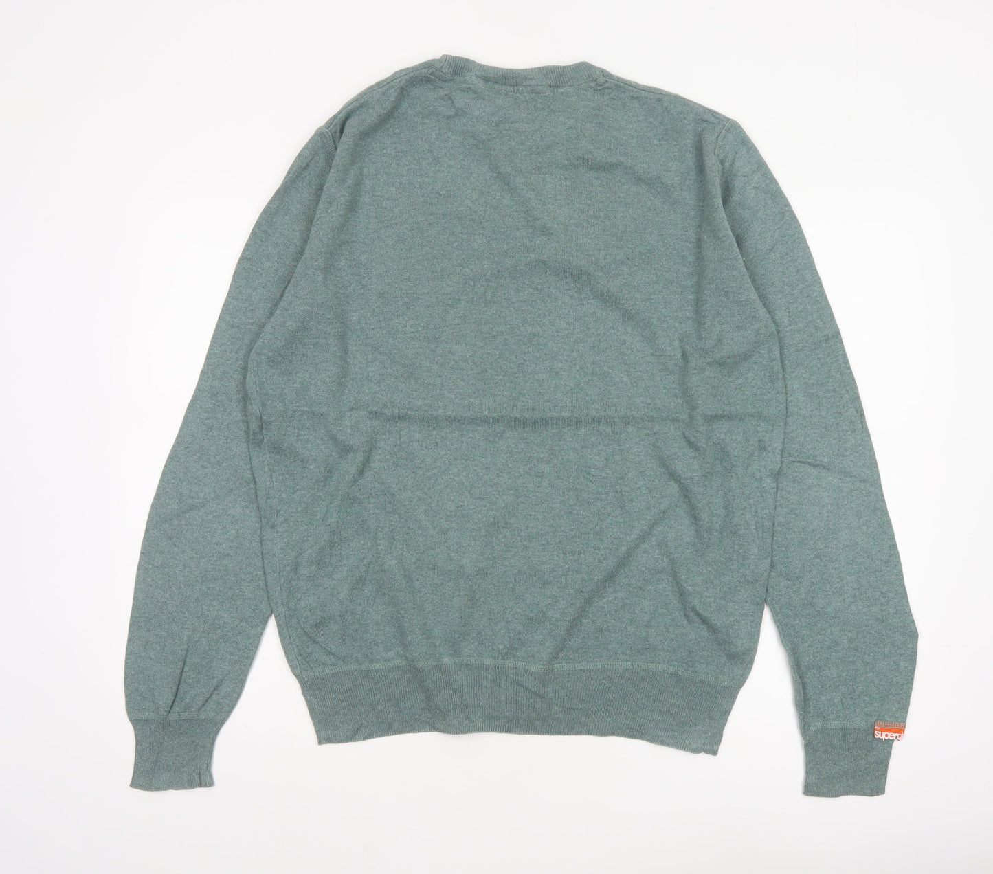 Superdry Men's Green XL Crew Neck Cotton Knit Pullover Jumper Logo
