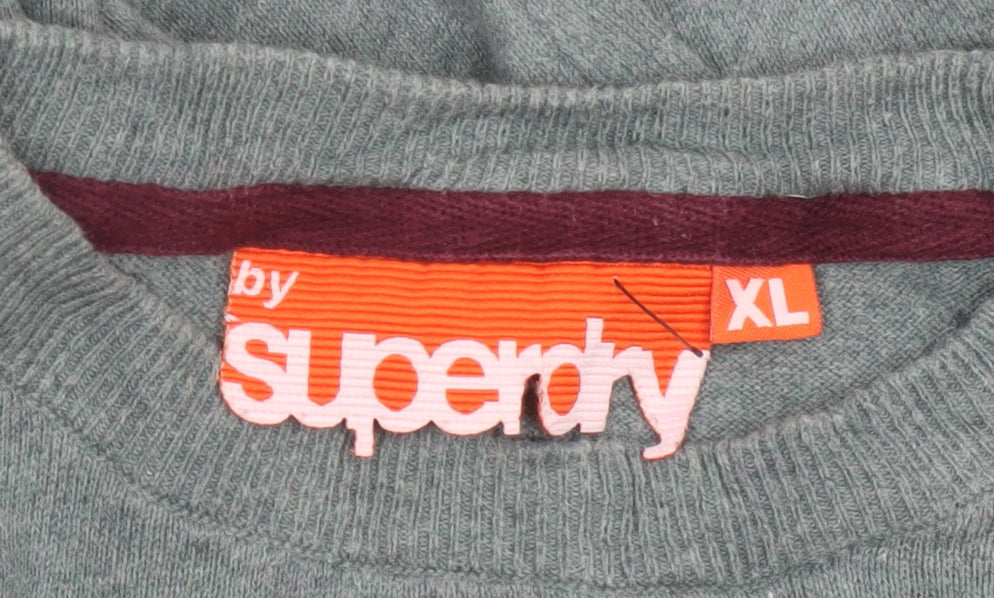 Superdry Men's Green XL Crew Neck Cotton Knit Pullover Jumper Logo