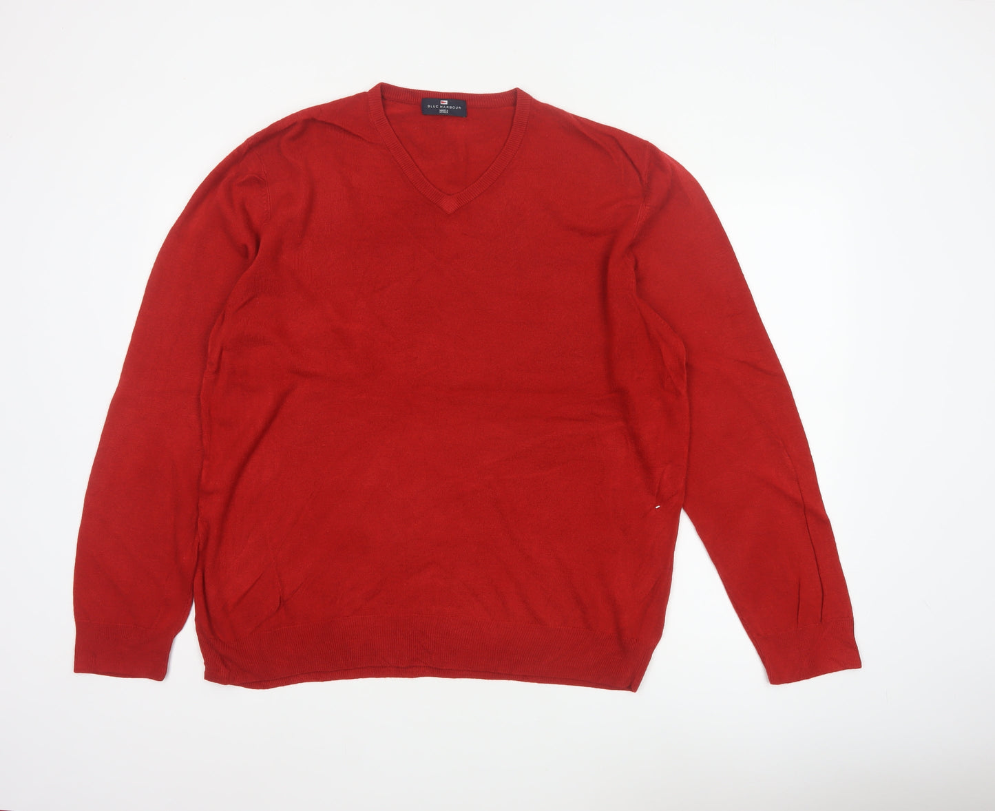 Blue Harbour Men’s Red 2XL V-Neck Acrylic Knit Pullover Jumper