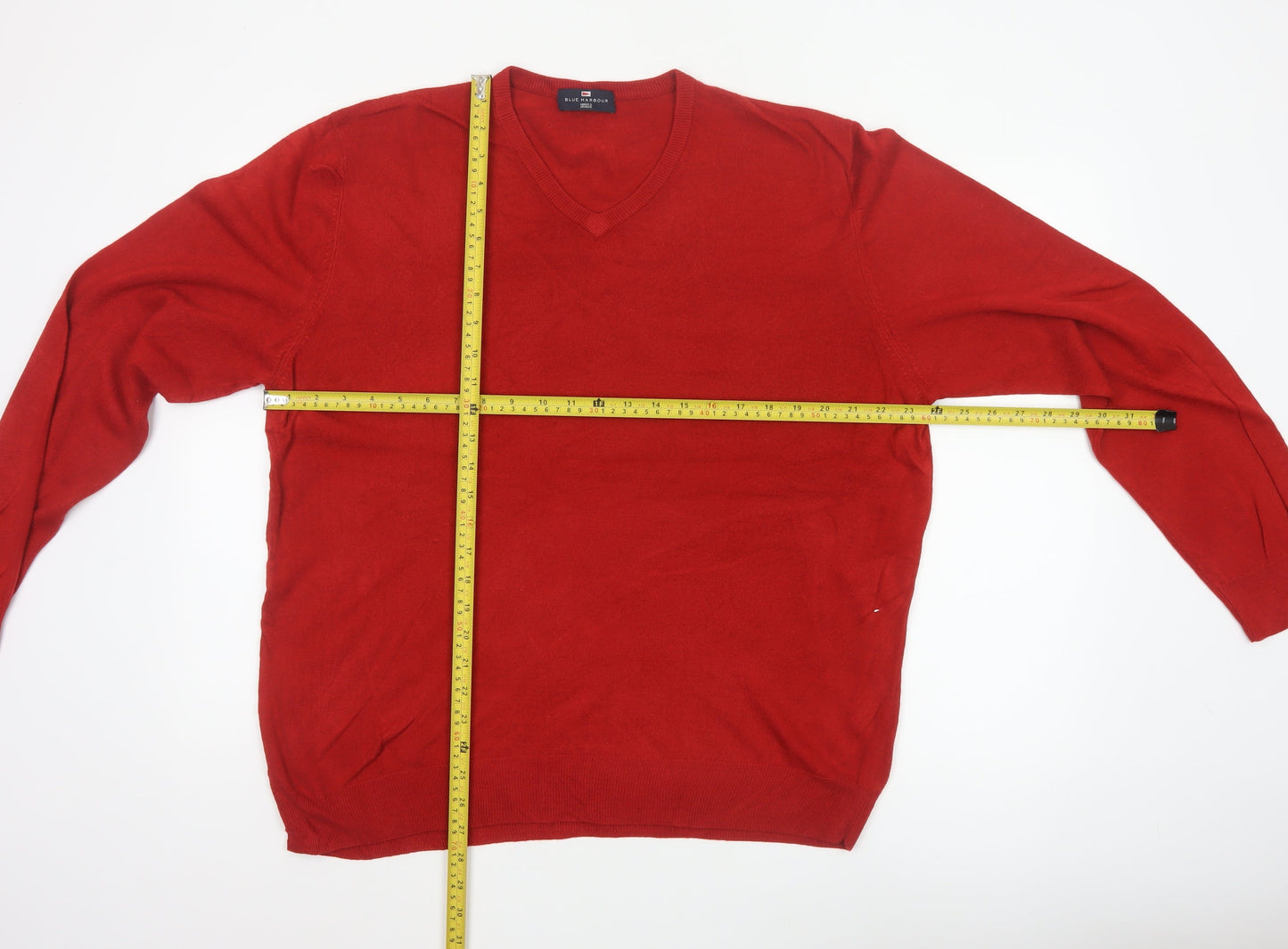 Blue Harbour Men’s Red 2XL V-Neck Acrylic Knit Pullover Jumper
