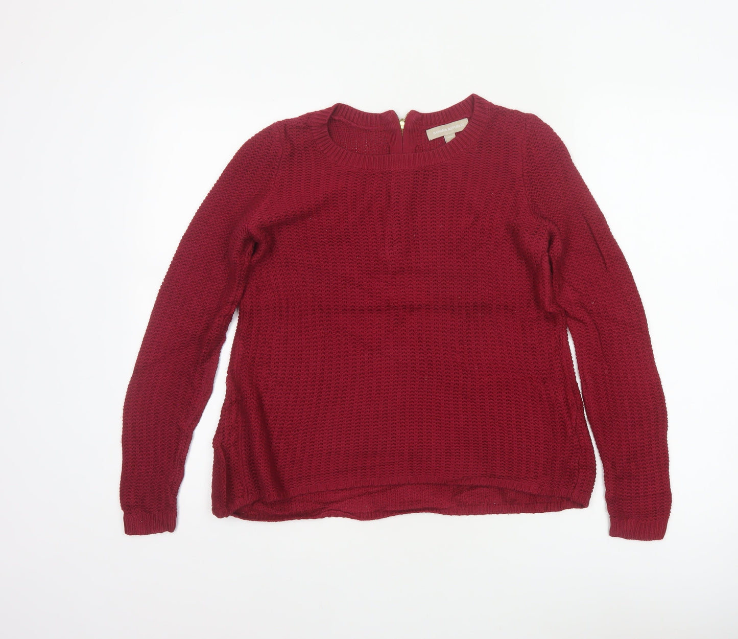 Banana Republic Women Red XS Petite Chunky Knit 1/4 Zip Jumper