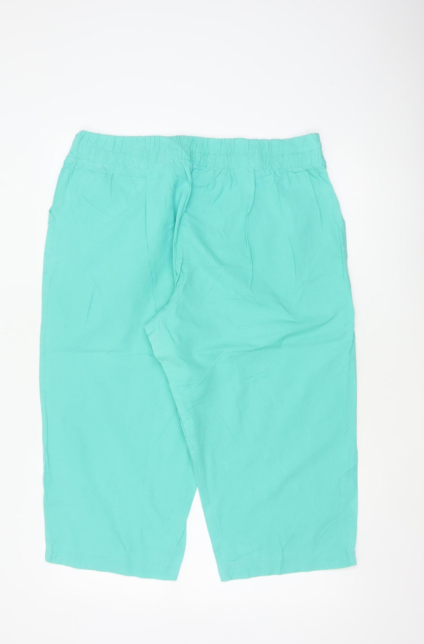 BM Women Green Size 18 Cotton Capri Trousers Elastic Waist Pockets