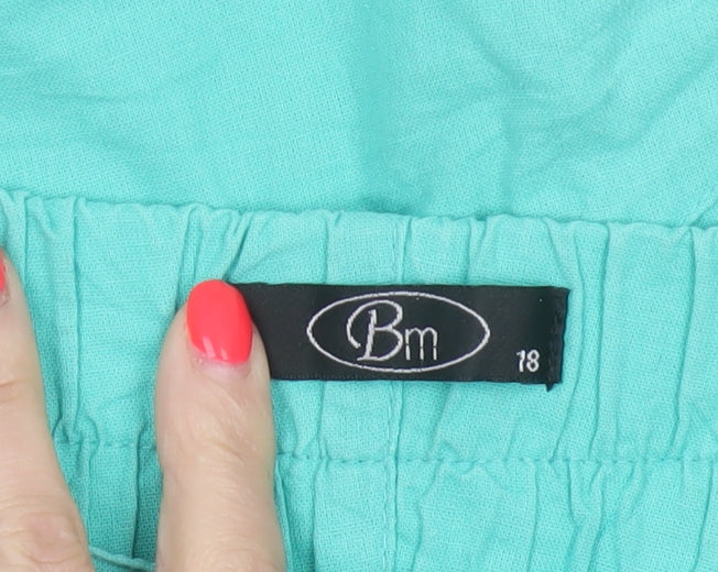 BM Women Green Size 18 Cotton Capri Trousers Elastic Waist Pockets