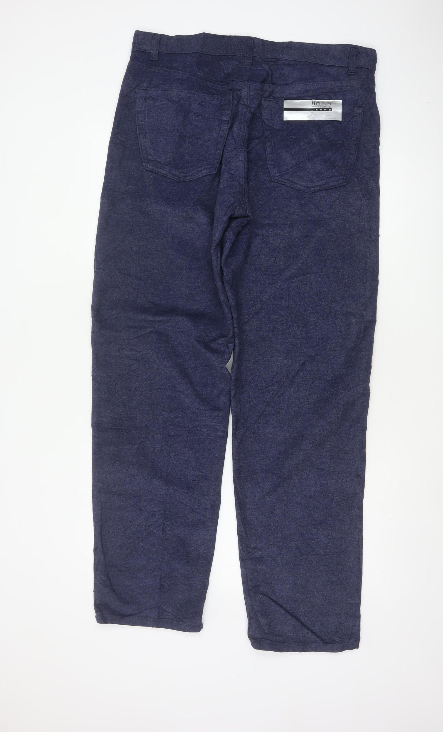 Linea Jeans Men's Blue 38L Cotton Blend Straight Trousers