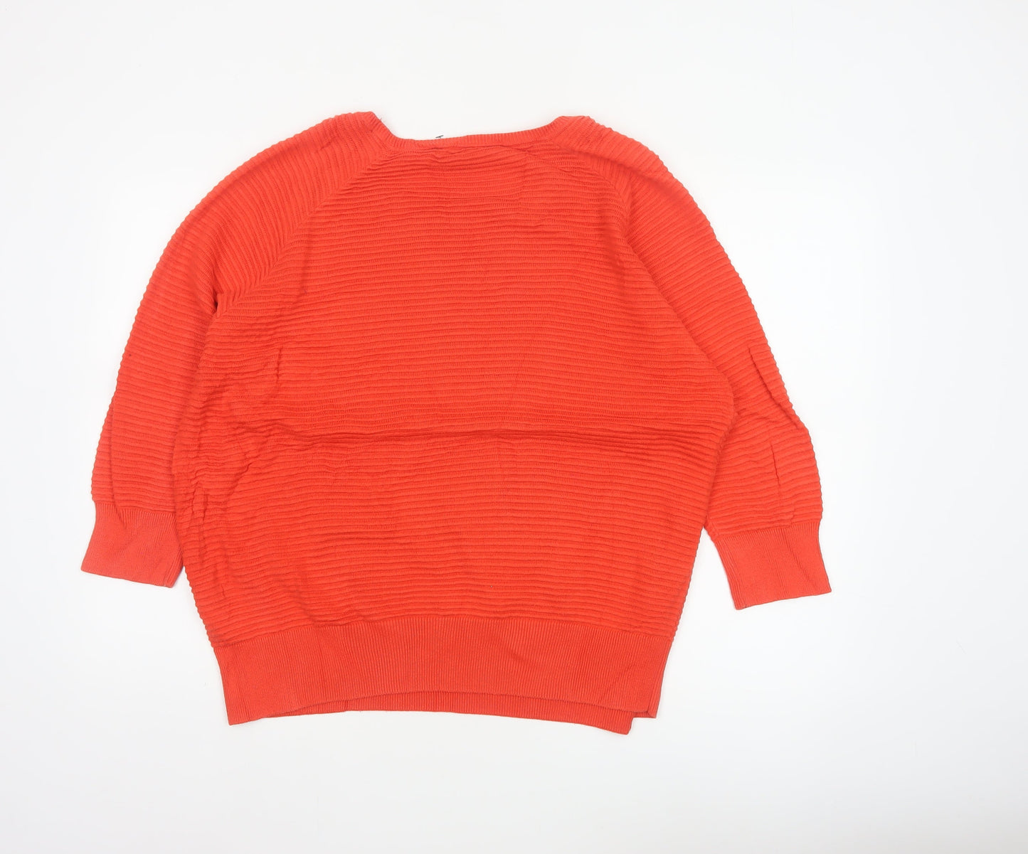 French Connection Women Orange L Cotton Knit Raglan Pullover Jumper