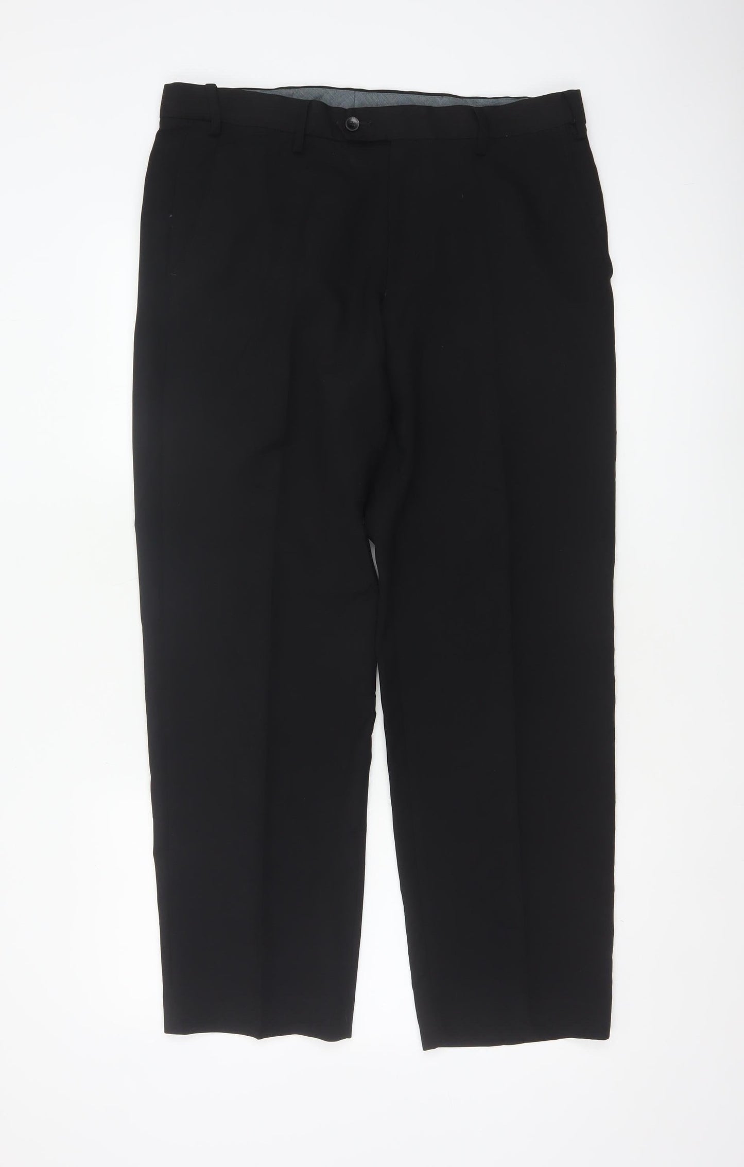 Marks and Spencer Men Black 34 Regular 29in Leg Flat Front Dress Trousers