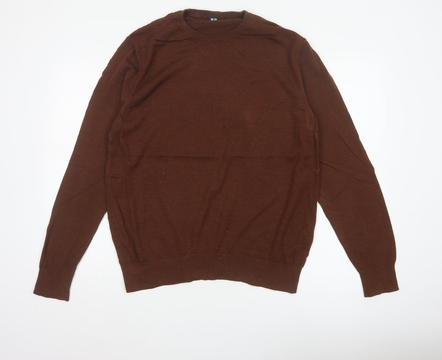 Uniqlo Men’s Brown L 100% Wool Crew Neck Pullover Jumper