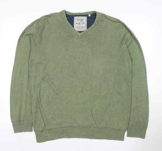 Mantaray Men’s Green L V-Neck Cotton Knit Pullover Jumper