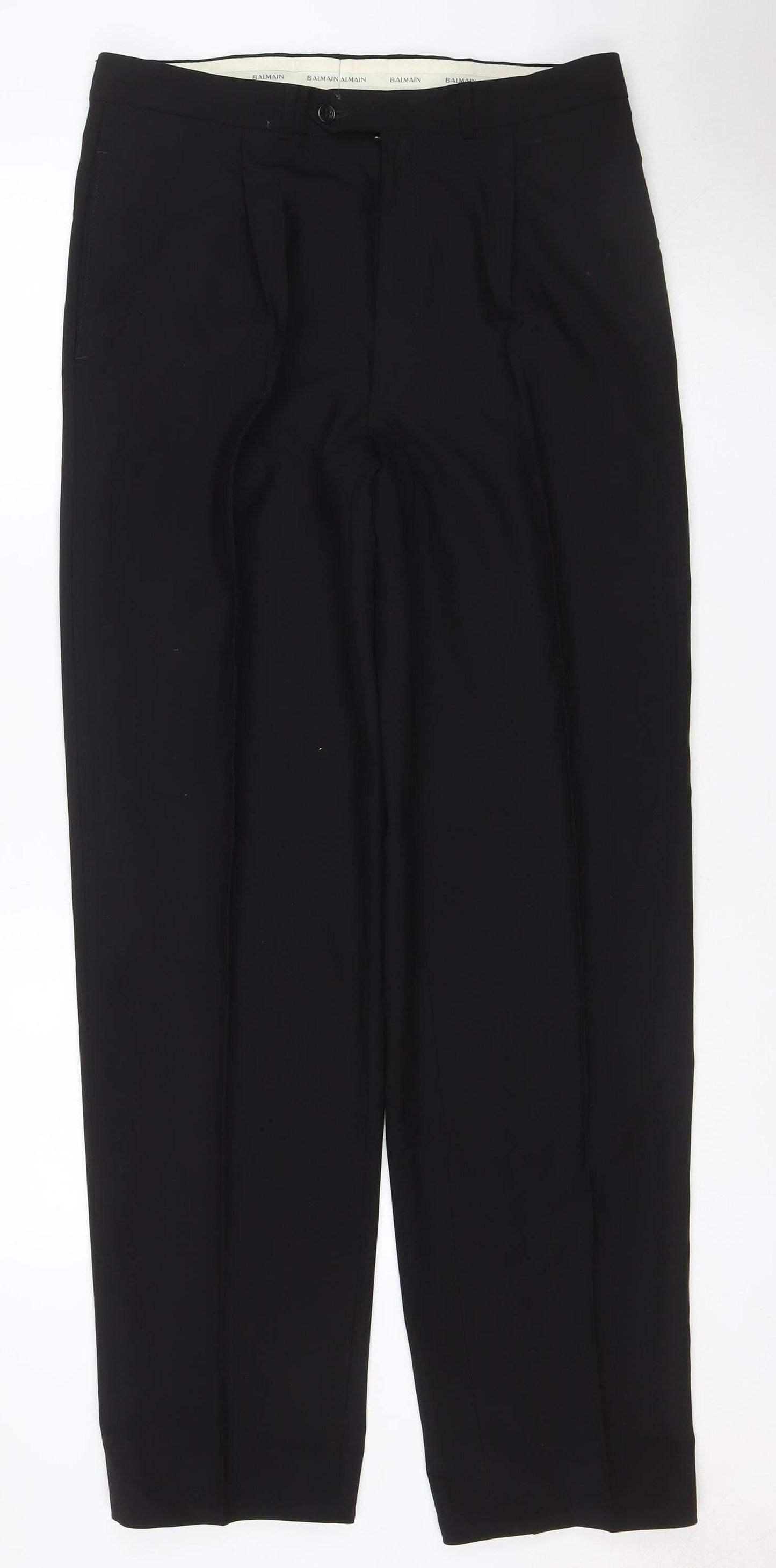 Balmain Men’s Black 34L Wool Straight Dress Trousers 34W 34L