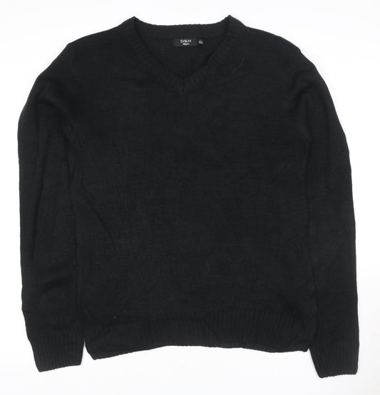 D&H Man Men’s Black XL V-Neck Acrylic Knit Pullover Jumper