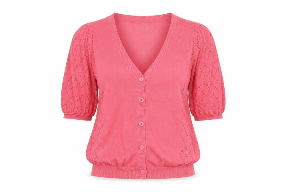 Lyle & Scott Women Pink M Cable Knit V-Neck Button Cardigan