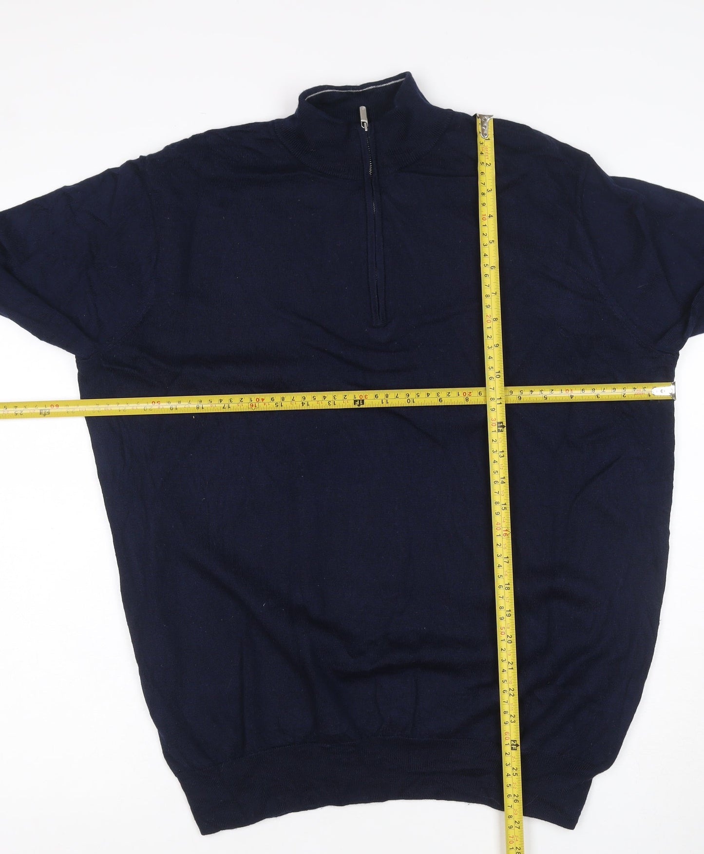 Peter Millar Men’s Blue L Merino Wool 1/4 Zip High Neck Jumper