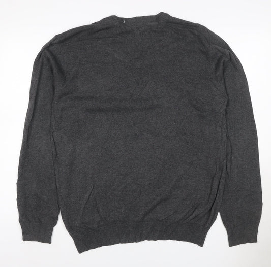 Brook Taverner Men's Grey M V-Neck Cotton Blend Knit Pullover Jumper