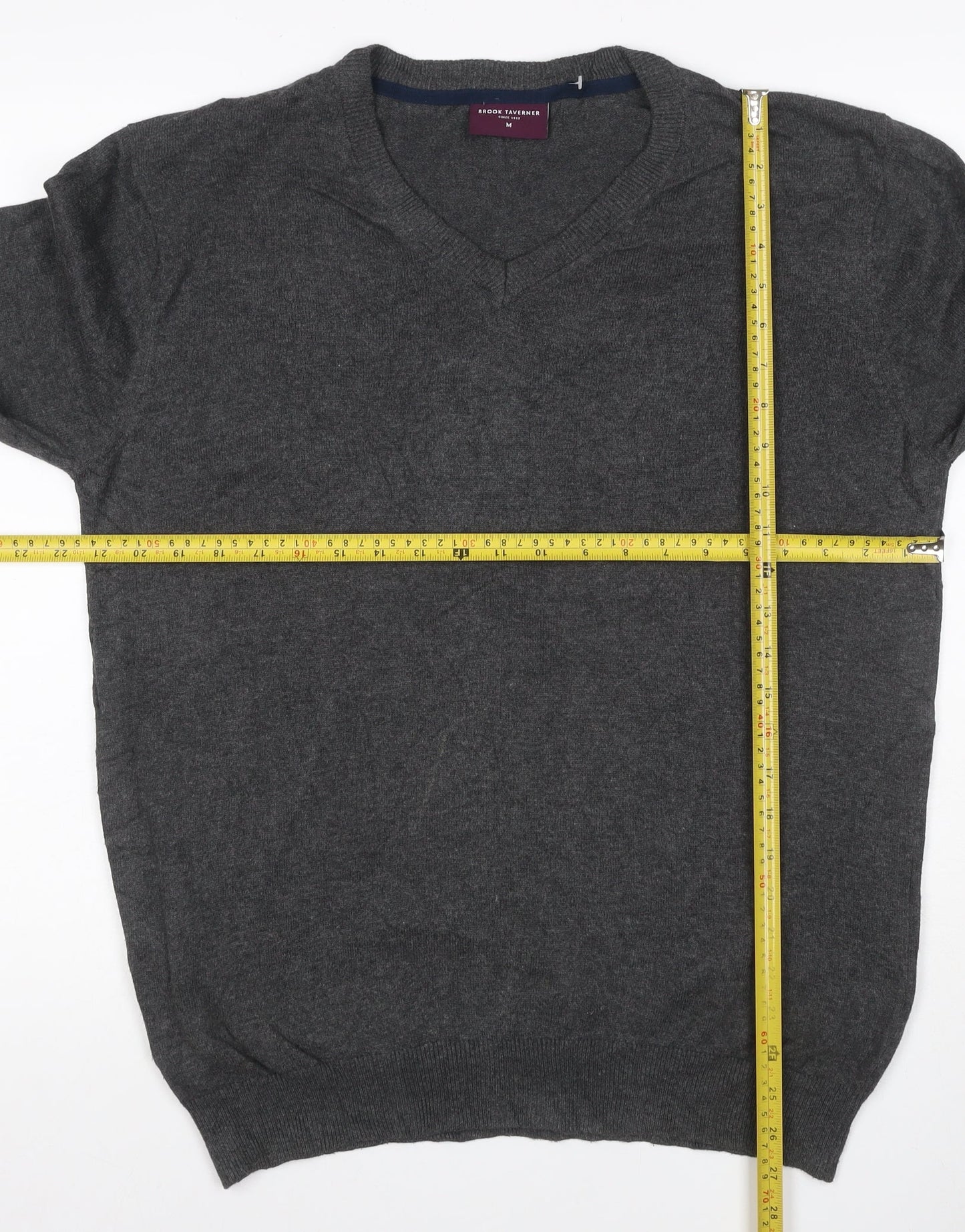 Brook Taverner Men's Grey M V-Neck Cotton Blend Knit Pullover Jumper