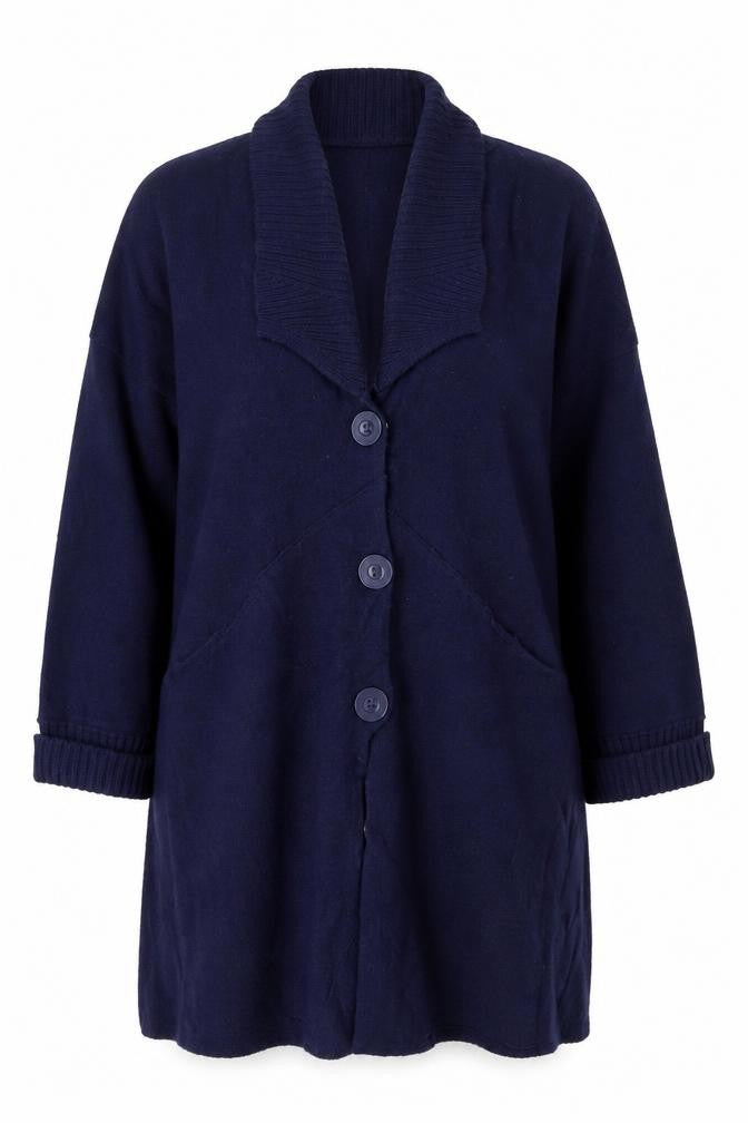 Chesca Women’s Navy Blue Lambswool V-Neck Button Cardigan Size 2