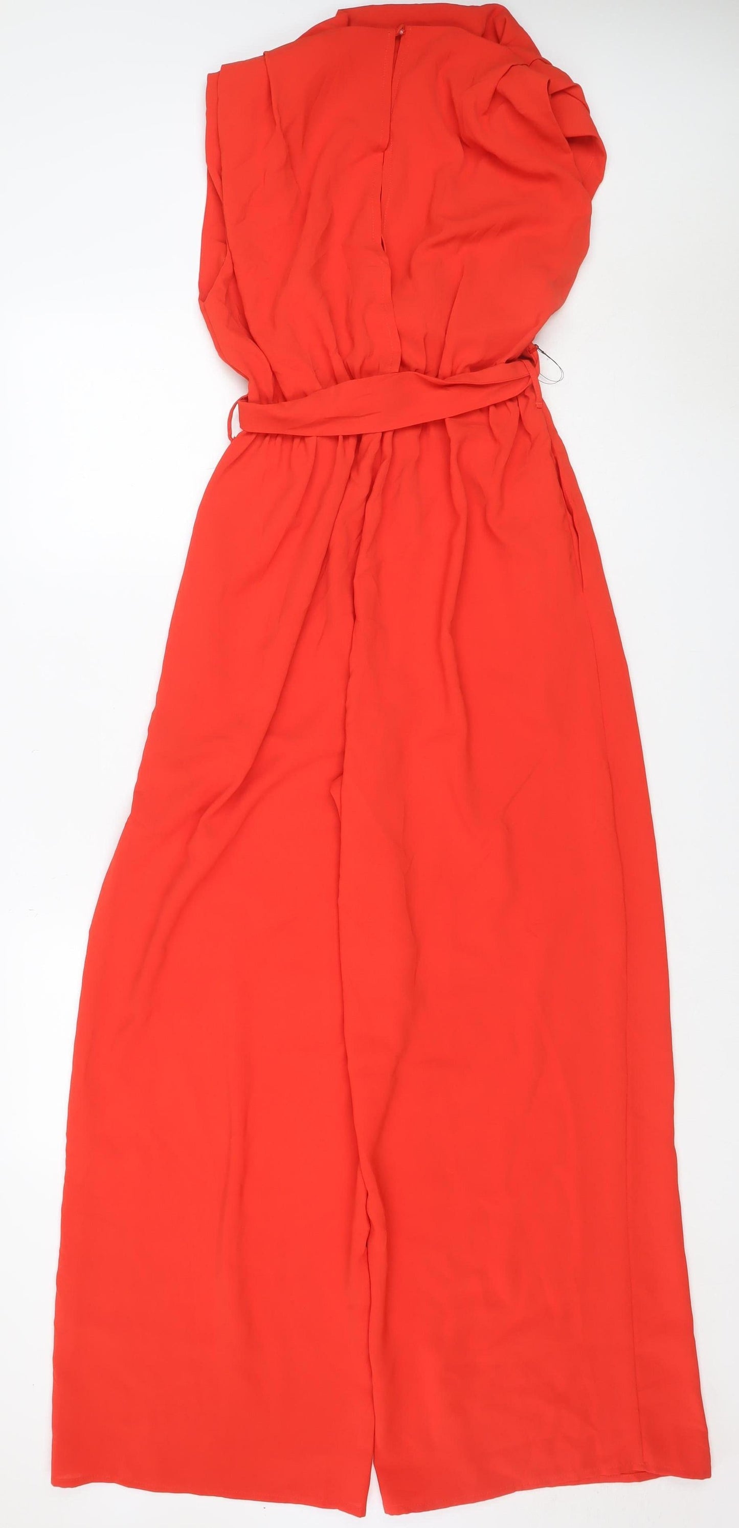 Next Women Red UK 14 Wide-Leg Belted Ruffle V-Neck Jumpsuit