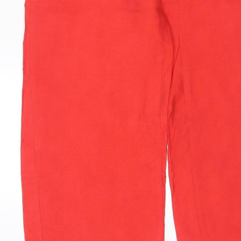 Zara Women Red UK 12 Wide Leg Elastic Waist Trousers