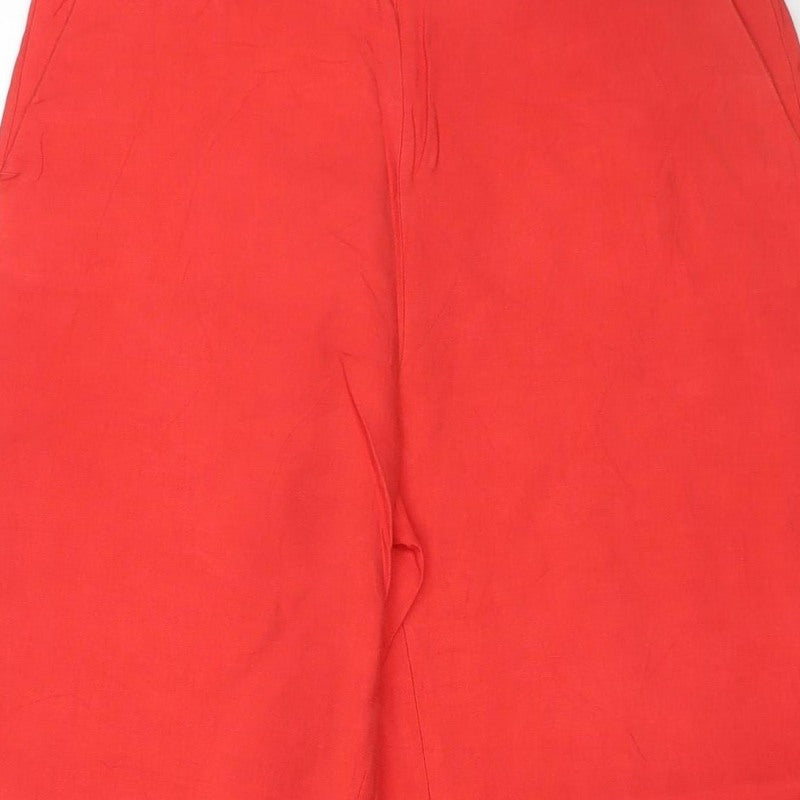 Zara Women Red UK 12 Wide Leg Elastic Waist Trousers