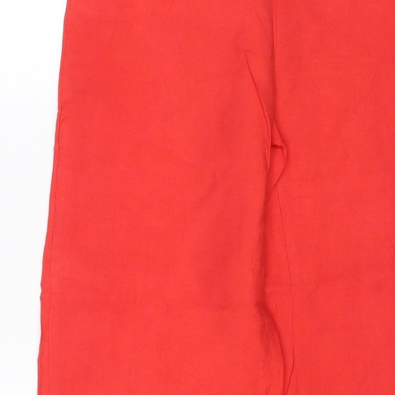 Zara Women Red UK 12 Wide Leg Elastic Waist Trousers