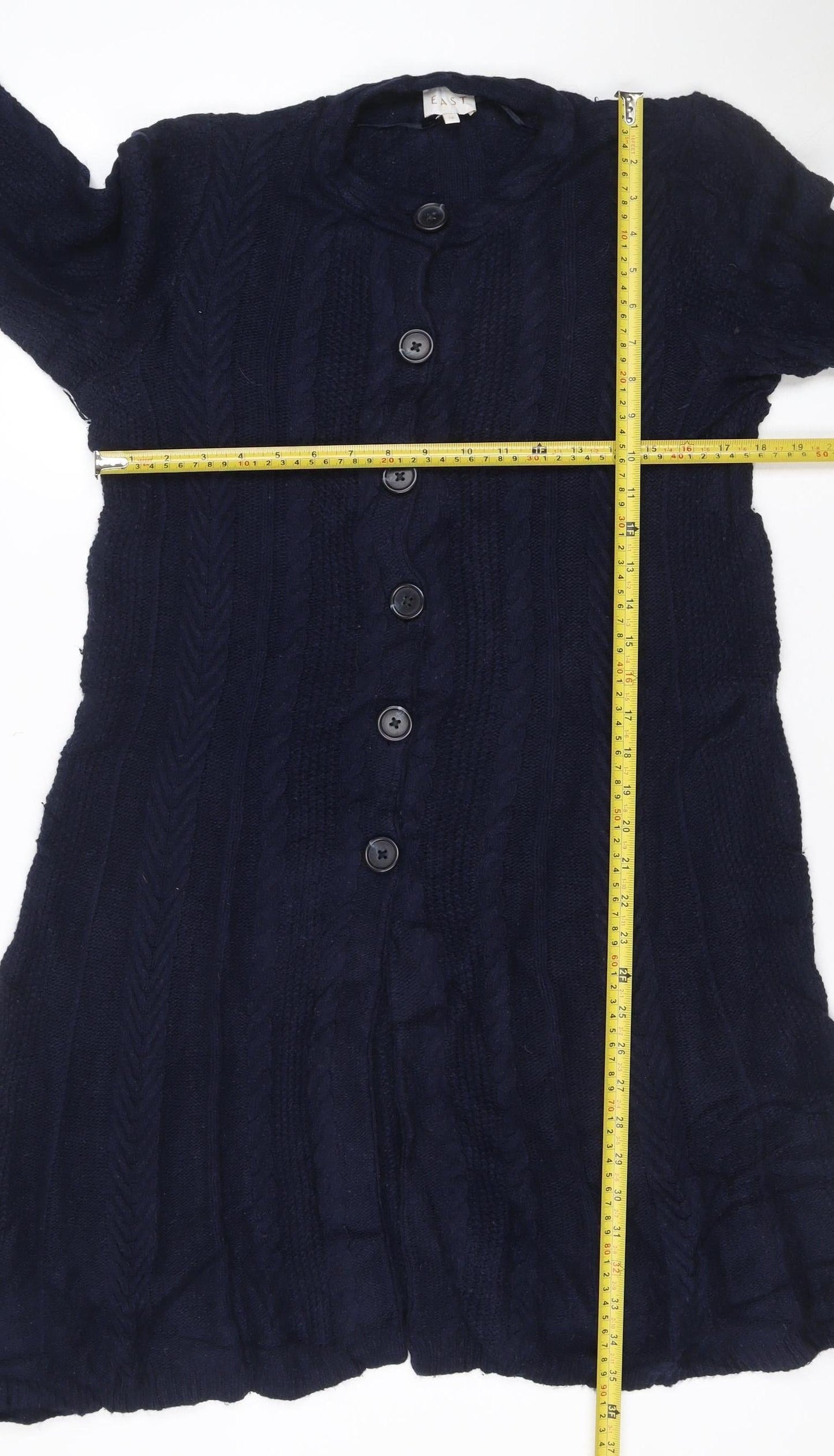 East Women’s Blue UK 12 Cashmere Merino Cable-Knit V-Neck Cardigan