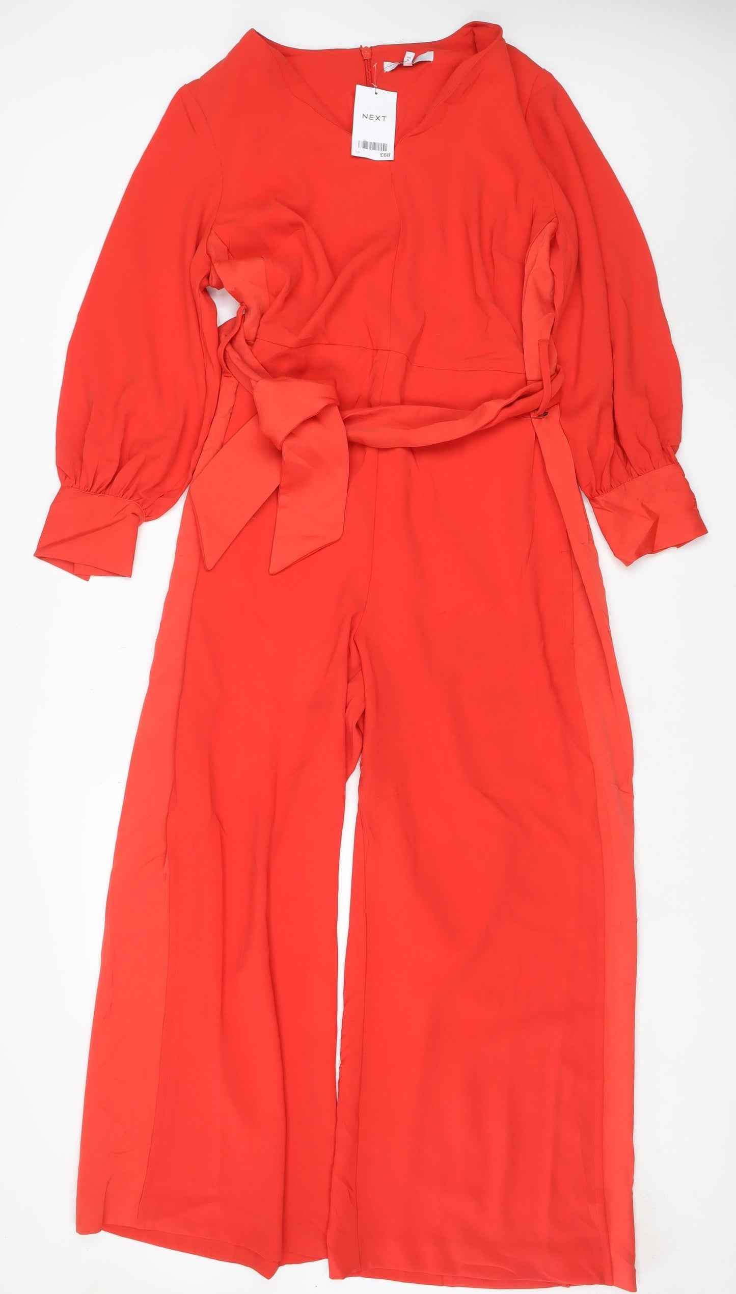Next Women Red UK 18 Long Sleeve Belted Wide-Leg Jumpsuit