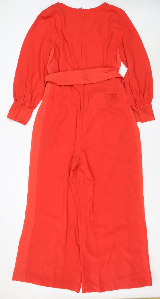 Next Women Red UK 18 Long Sleeve Belted Wide-Leg Jumpsuit