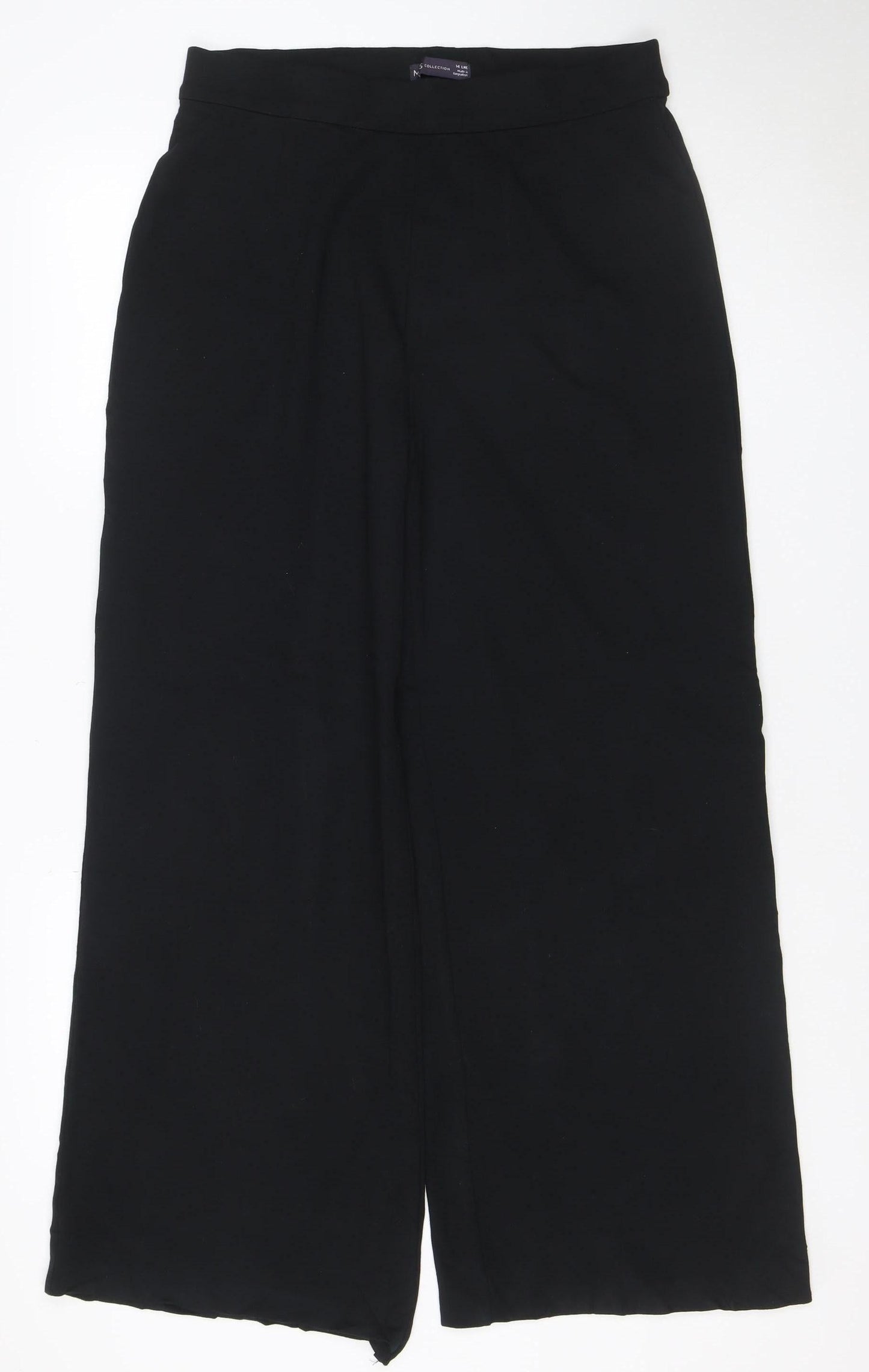 Marks & Spencer Women Black UK 14 Long Wide-Leg Stretch Trousers