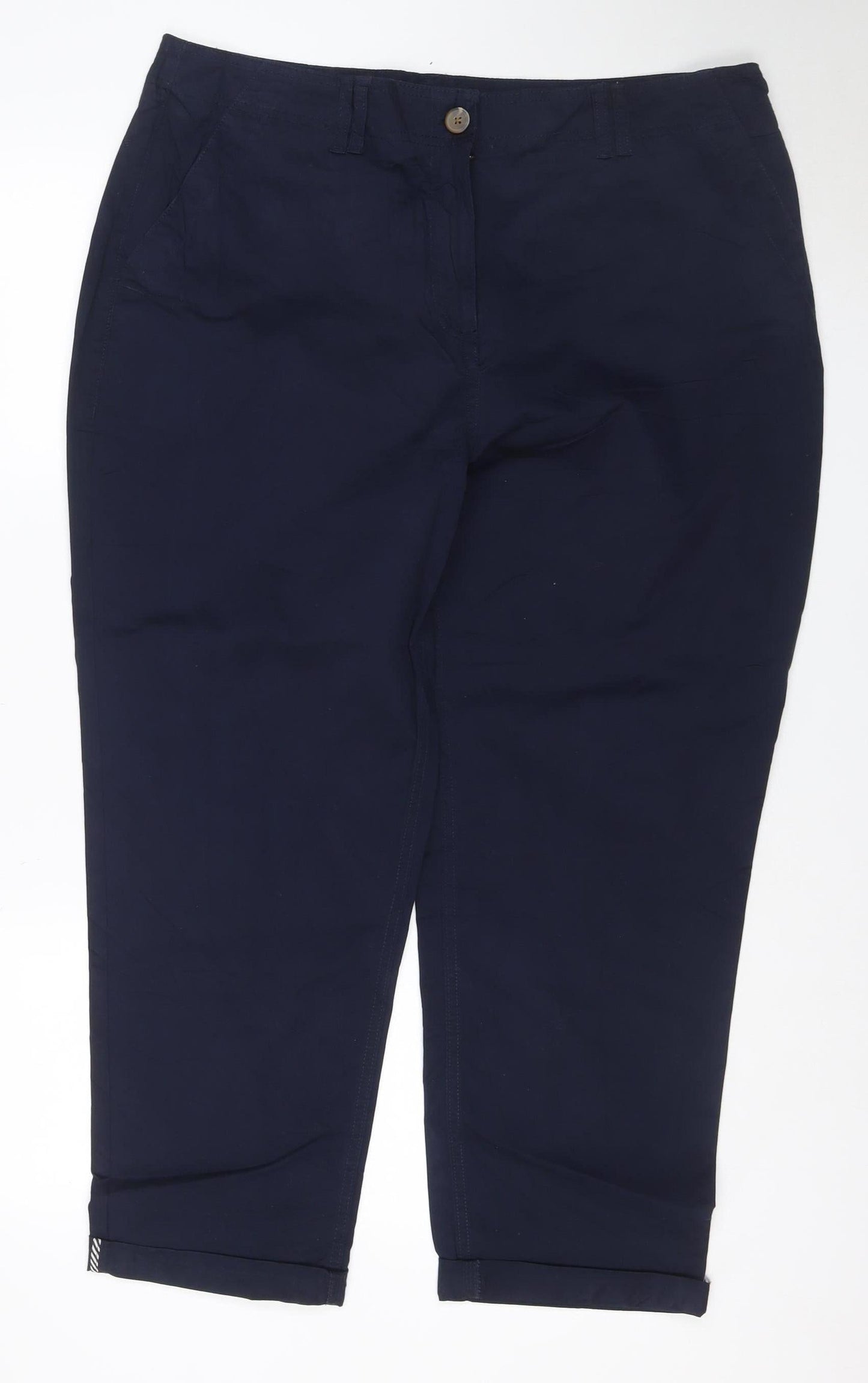 Next Women’s Navy Chino Trousers UK 18R Cotton Stretch Straight Leg