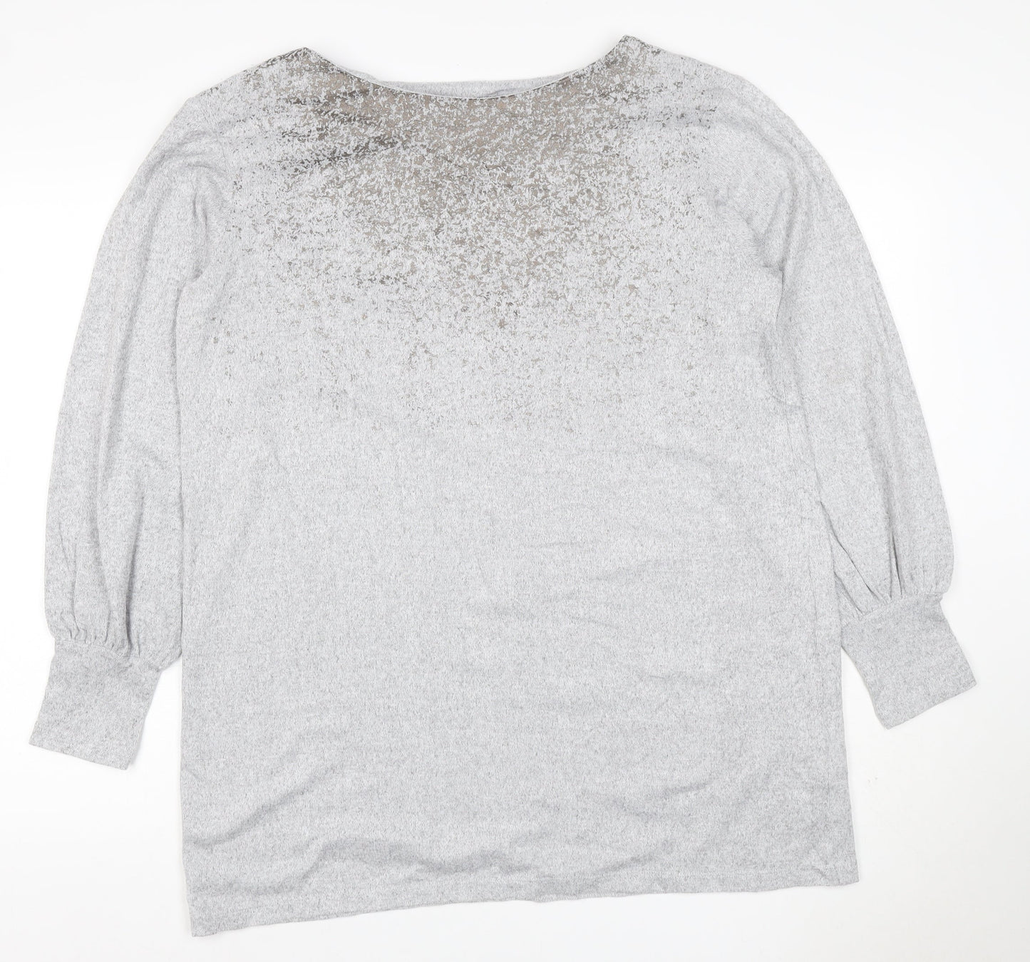 M&S Women Grey UK 16 Sheer Balloon Sleeve Round Neck Pullover Jumper