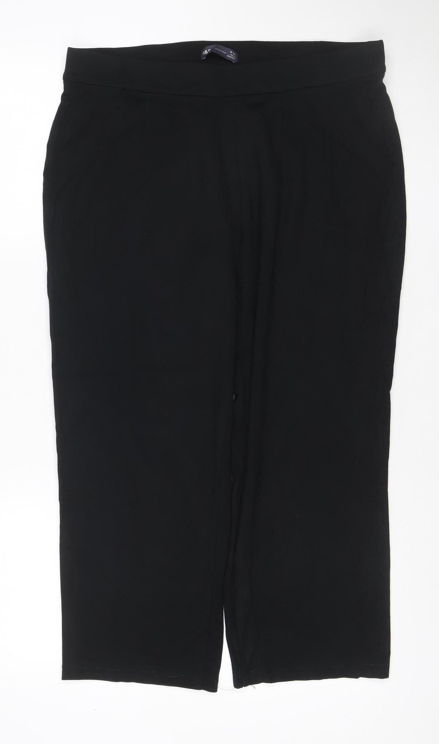 Marks and Spencer Women's Black Size 16 Wide-Leg Cropped Stretch Trousers