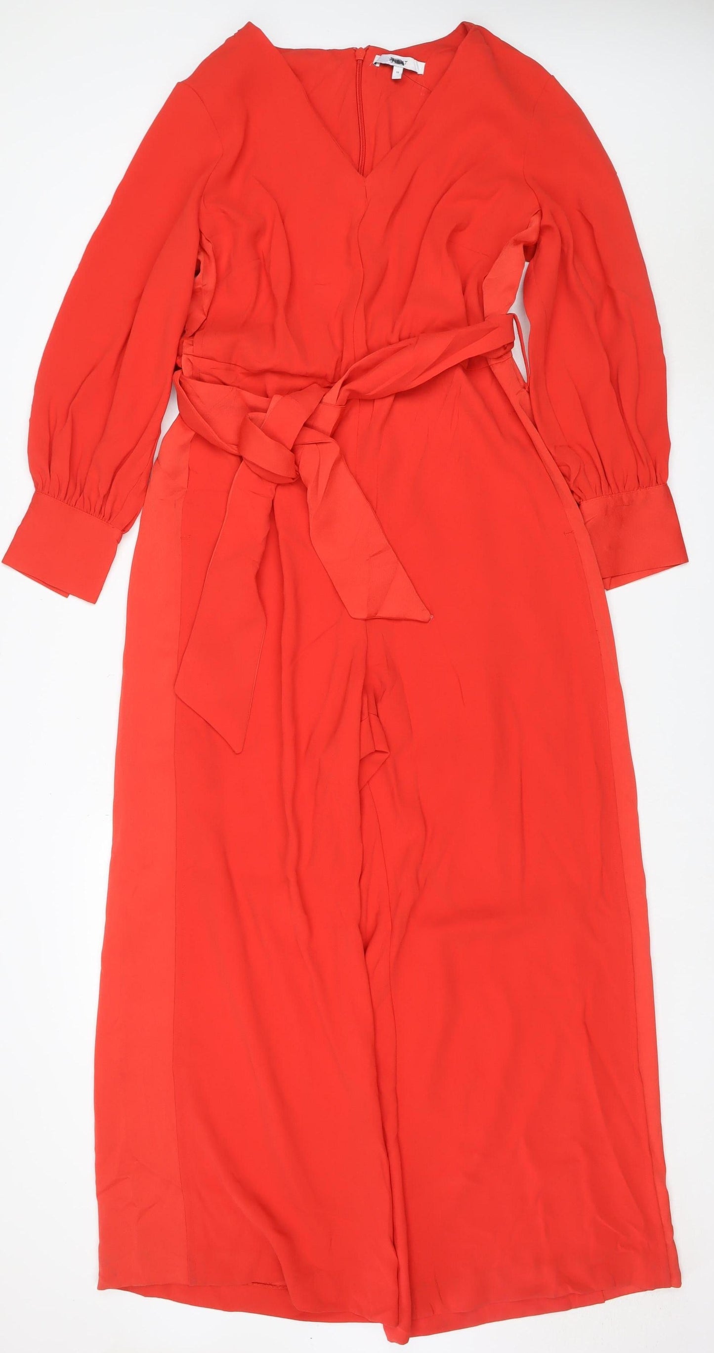 Next Women Red UK 18 Wide-Leg Belted Long Sleeve Jumpsuit