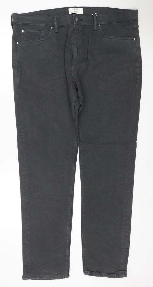 M&S Men’s Black Slim Fit 40/33 Stretch 5 Pocket Trousers