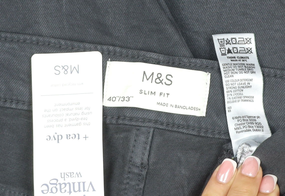 M&S Men’s Black Slim Fit 40/33 Stretch 5 Pocket Trousers