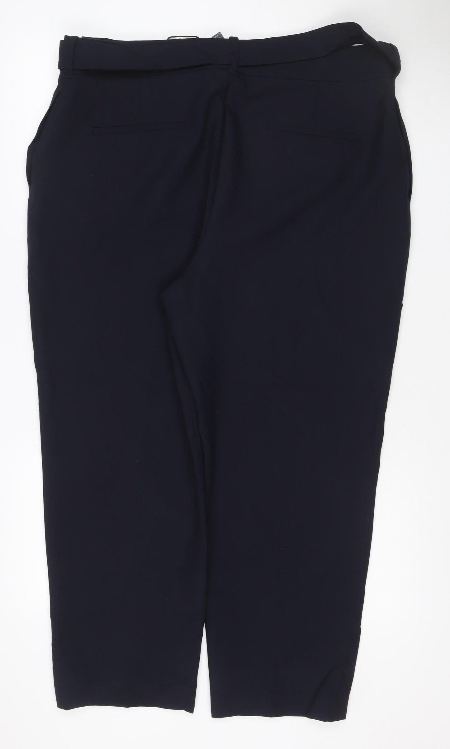M&S Women Black Size 20 Wide Leg Belted Smart Dress Trousers