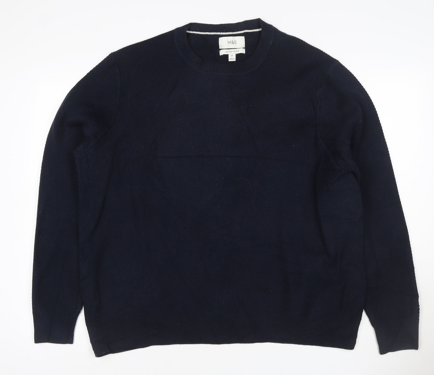 Marks and Spencer Men's Navy 2XL Cotton Blend Crew Neck Pullover Jumper