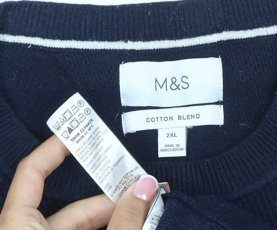 Marks and Spencer Men's Navy 2XL Cotton Blend Crew Neck Pullover Jumper