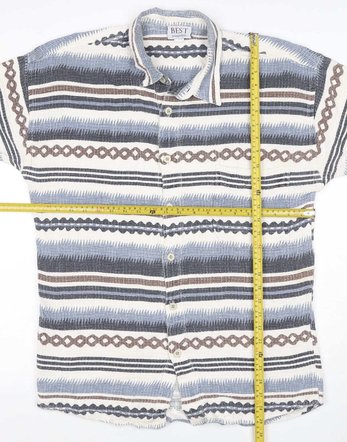 BEST Men’s Multicoloured Size 18 Aztec Striped Cotton Button-Up Shirt