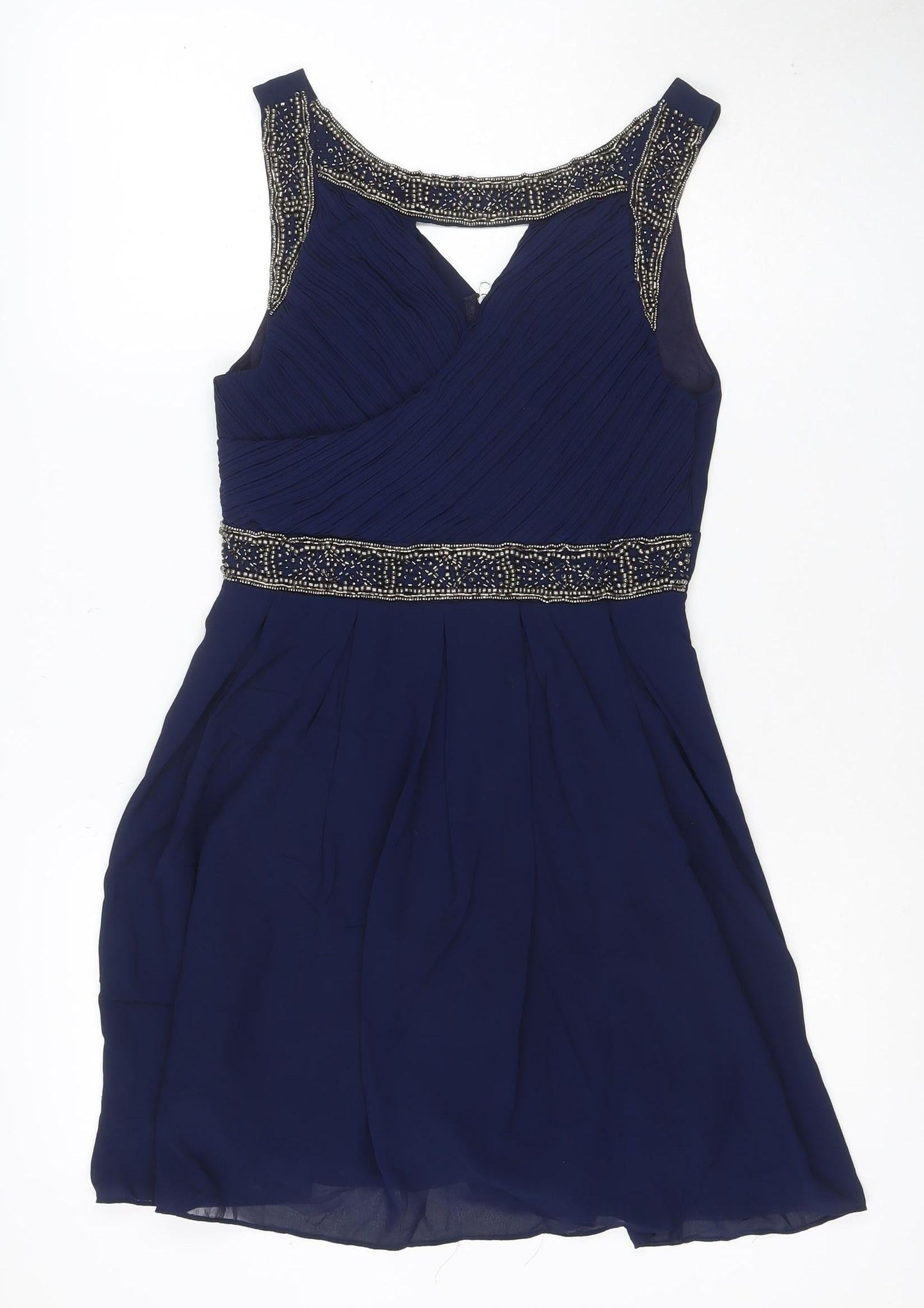 Lipsy Women Blue M Fit & Flare Beaded Pleated Party Dress