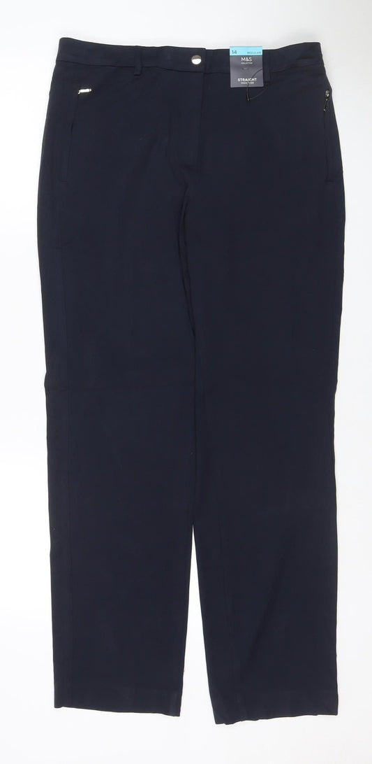 M&S Women’s Blue Size 14 Regular Straight Leg Stretch Trousers